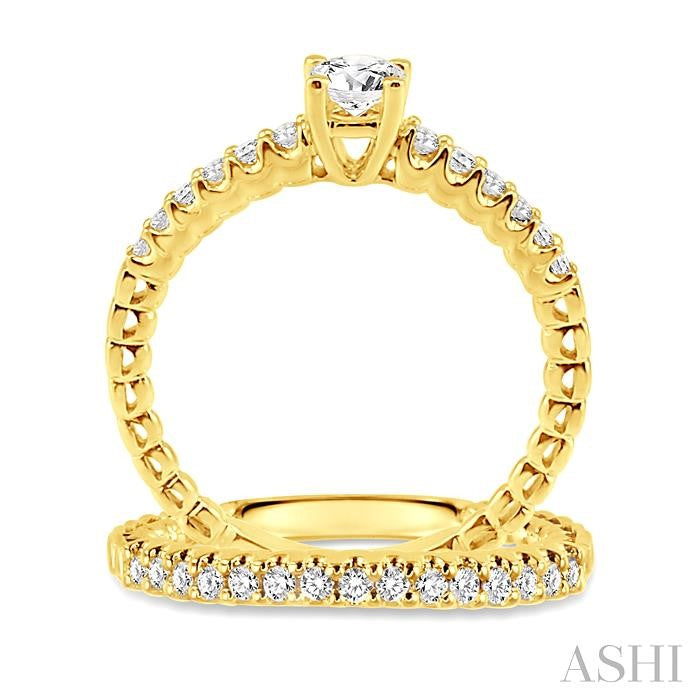3/4 Ctw Diamond Wedding Set with 1/2 Ctw Round Cut Engagement Ring and 1/4 Ctw Wedding Band in 14K Yellow Gold