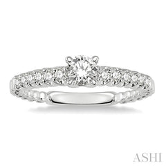 1/2 Ctw Diamond Engagement Ring with 1/4 Ct Round Cut Center Stone in 14K White Gold