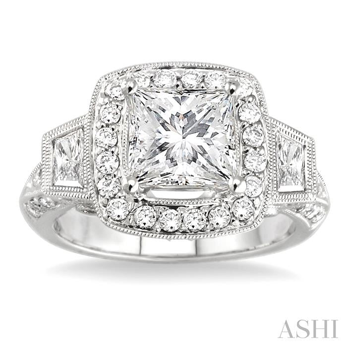 1 1/3 Ctw Trapezoid Diamond Semi-Mount Engagement Ring in 18K White Gold