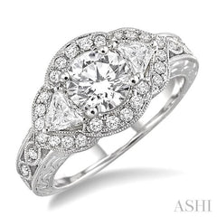 3/4 Ctw Trillion Cut Diamond Semi-Mount Engagement Ring in 14K White Gold