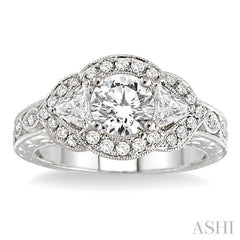 3/4 Ctw Trillion Cut Diamond Semi-Mount Engagement Ring in 14K White Gold