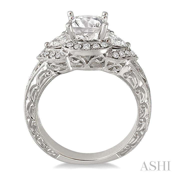 3/4 Ctw Trillion Cut Diamond Semi-Mount Engagement Ring in 14K White Gold