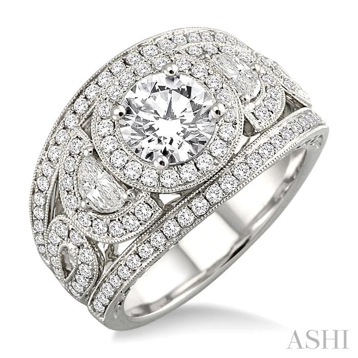 1 1/3 Ctw Half-moon Diamond Semi-Mount Engagement Ring in 18K White Gold