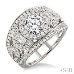 1 1/3 Ctw Half-moon Diamond Semi-Mount Engagement Ring in 18K White Gold