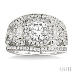 1 1/3 Ctw Half-moon Diamond Semi-Mount Engagement Ring in 18K White Gold