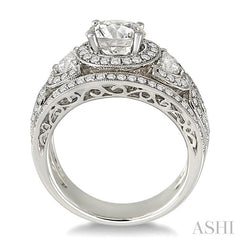 1 1/3 Ctw Half-moon Diamond Semi-Mount Engagement Ring in 18K White Gold