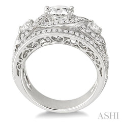 1 1/2 Ctw Round Cut Diamond Semi-Mount Engagement Ring in 14K White Gold