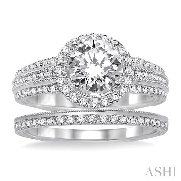 1 1/3 Ctw Diamond Wedding Set with 1 1/5 Ctw Round Cut Engagement Ring and 1/6 Ctw Wedding Band in 14K White Gold