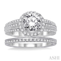 1 1/3 Ctw Diamond Wedding Set with 1 1/5 Ctw Round Cut Engagement Ring and 1/6 Ctw Wedding Band in 14K White Gold