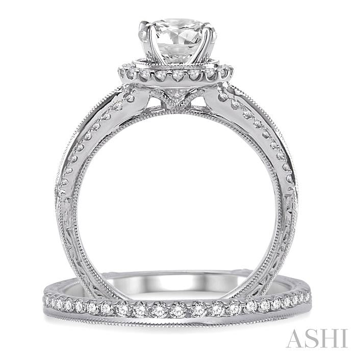 1 1/3 Ctw Diamond Wedding Set with 1 1/5 Ctw Round Cut Engagement Ring and 1/6 Ctw Wedding Band in 14K White Gold