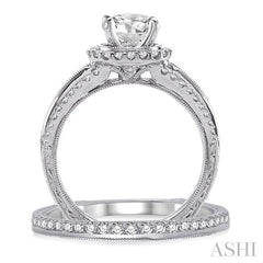 1 1/3 Ctw Diamond Wedding Set with 1 1/5 Ctw Round Cut Engagement Ring and 1/6 Ctw Wedding Band in 14K White Gold