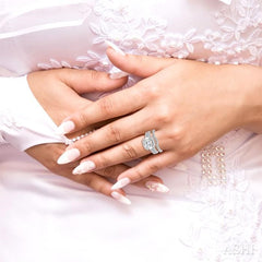1 1/10 Ctw Diamond Wedding Set with 1 Ctw Princess Cut Engagement Ring and 1/8 Ctw Wedding Band in 14K White Gold