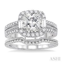 1 1/10 Ctw Diamond Wedding Set with 1 Ctw Princess Cut Engagement Ring and 1/8 Ctw Wedding Band in 14K White Gold