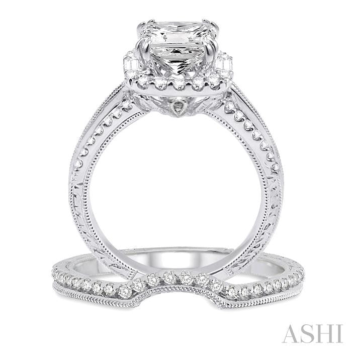 1 1/10 Ctw Diamond Wedding Set with 1 Ctw Princess Cut Engagement Ring and 1/8 Ctw Wedding Band in 14K White Gold