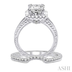 1 1/10 Ctw Diamond Wedding Set with 1 Ctw Princess Cut Engagement Ring and 1/8 Ctw Wedding Band in 14K White Gold