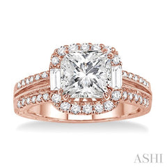 1 Ctw Diamond Engagement Ring with 1/2 Ct Princess Cut Center Stone in 14K Rose Gold