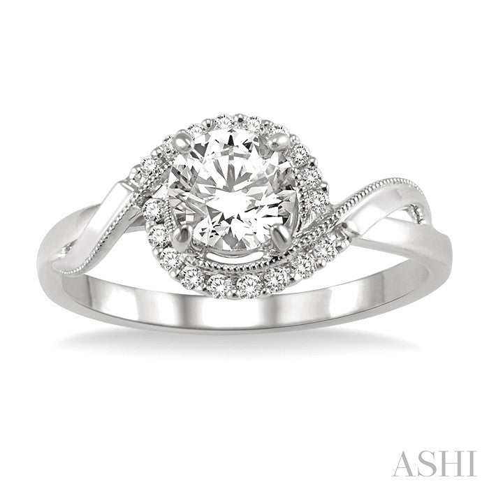 1/3 Ctw Diamond Engagement Ring with 1/5 Ct Round Cut Center Stone in 14K White Gold