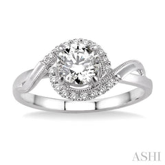 1/3 Ctw Diamond Engagement Ring with 1/5 Ct Round Cut Center Stone in 14K White Gold