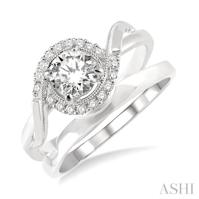 1/3 Ctw Diamond Wedding Set with 1/3 Ctw Round Cut Engagement Ring and Shadow Band in 14K White Gold