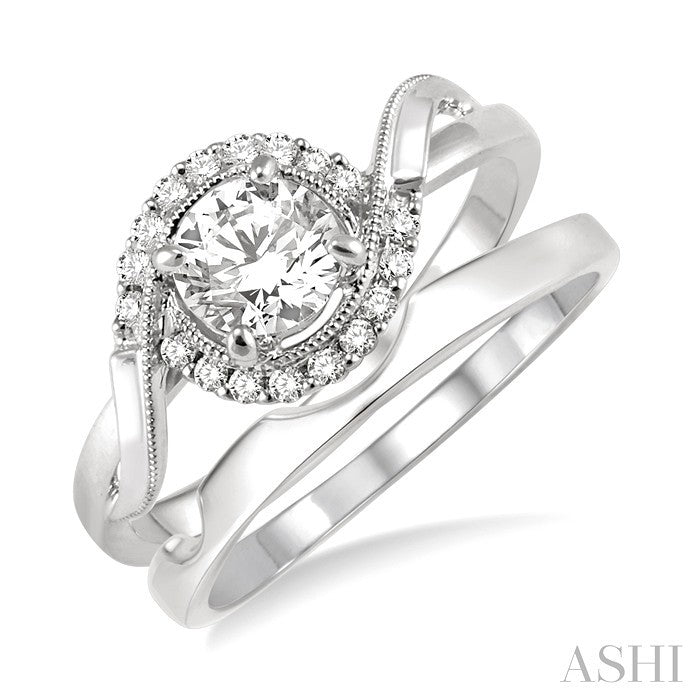 1/3 Ctw Diamond Wedding Set with 1/3 Ctw Round Cut Engagement Ring and Shadow Band in 14K White Gold