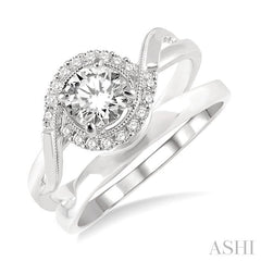1/3 Ctw Diamond Wedding Set with 1/3 Ctw Round Cut Engagement Ring and Shadow Band in 14K White Gold