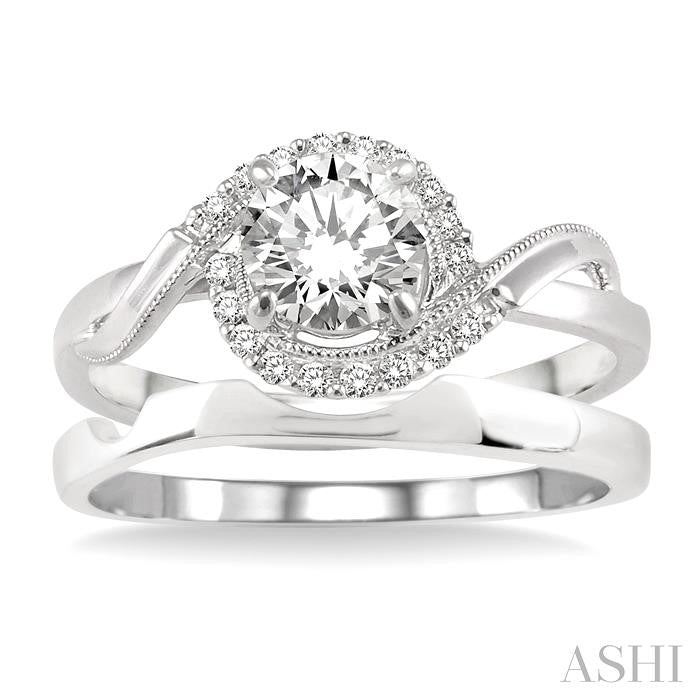 1/3 Ctw Diamond Wedding Set with 1/3 Ctw Round Cut Engagement Ring and Shadow Band in 14K White Gold