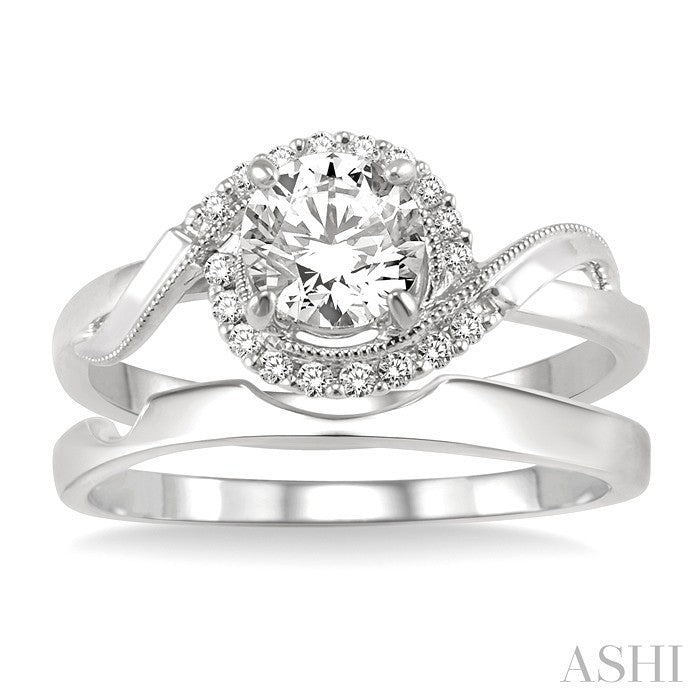 1/3 Ctw Diamond Wedding Set with 1/3 Ctw Round Cut Engagement Ring and Shadow Band in 14K White Gold