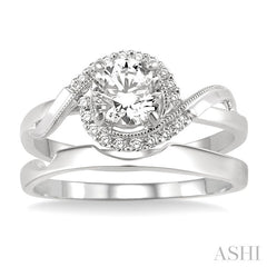 1/3 Ctw Diamond Wedding Set with 1/3 Ctw Round Cut Engagement Ring and Shadow Band in 14K White Gold