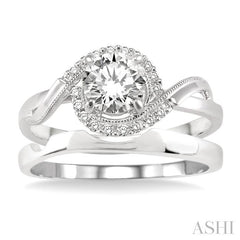 1/3 Ctw Diamond Wedding Set with 1/3 Ctw Round Cut Engagement Ring and Shadow Band in 14K White Gold