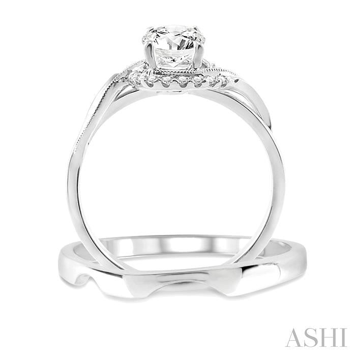 1/3 Ctw Diamond Wedding Set with 1/3 Ctw Round Cut Engagement Ring and Shadow Band in 14K White Gold