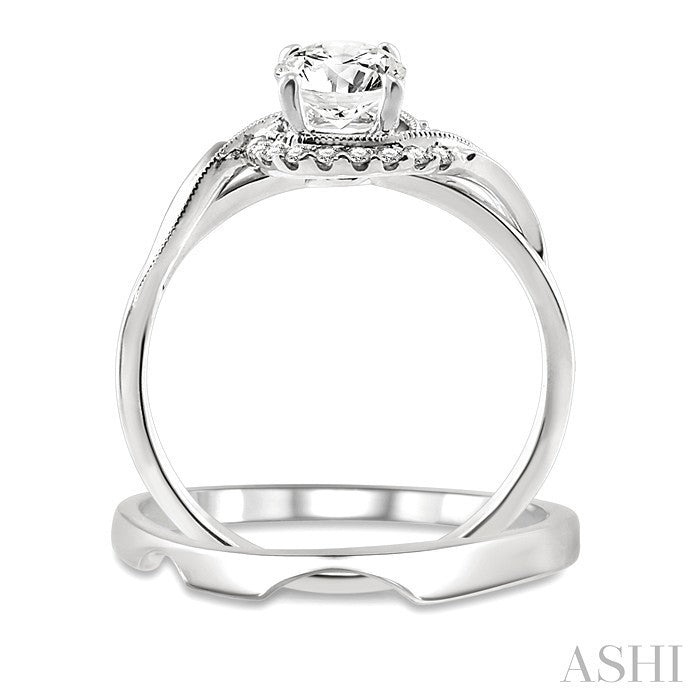 1/3 Ctw Diamond Wedding Set with 1/3 Ctw Round Cut Engagement Ring and Shadow Band in 14K White Gold