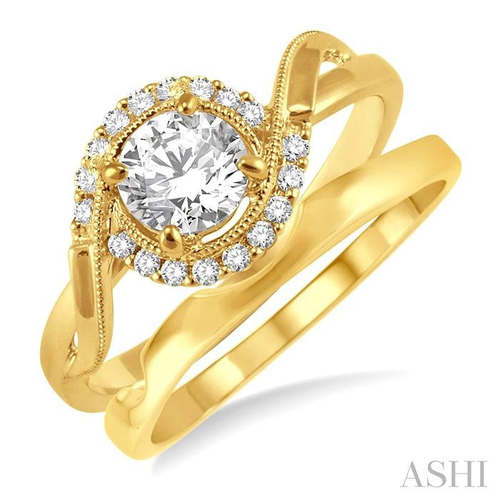1/3 Ctw Diamond Wedding Set with 1/3 Ctw Round Cut Engagement Ring and Shadow Band in 14K Yellow Gold