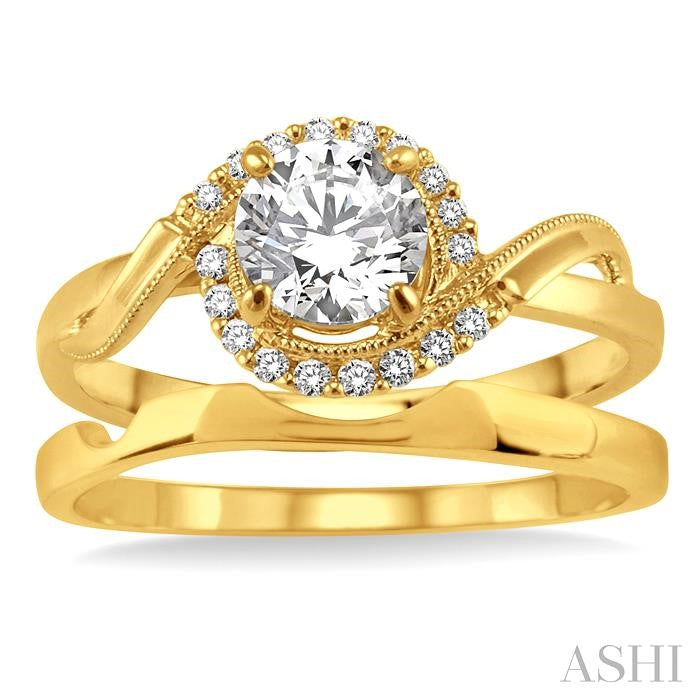 1/3 Ctw Diamond Wedding Set with 1/3 Ctw Round Cut Engagement Ring and Shadow Band in 14K Yellow Gold