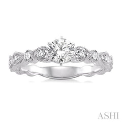 1/2 Ctw Diamond Engagement Ring with 1/4 Ct Round Cut Center Stone in 14K White Gold