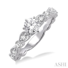 1/2 Ctw Diamond Engagement Ring with 1/4 Ct Round Cut Center Stone in 14K White Gold