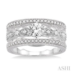 5/8 Ctw Diamond Wedding Set with 1/2 Ctw Round Cut Engagement Ring and Two 1/5 Ctw Wedding Band in 14K White Gold