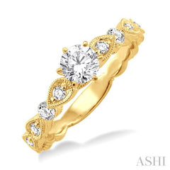 1/2 Ctw Diamond Engagement Ring with 1/4 Ct Round Cut Center Stone in 14K Yellow Gold