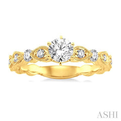 1/2 Ctw Diamond Engagement Ring with 1/4 Ct Round Cut Center Stone in 14K Yellow Gold