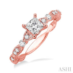 3/8 Ctw Diamond Engagement Ring with 1/4 Ct Princess Cut Center Stone in 14K Rose Gold