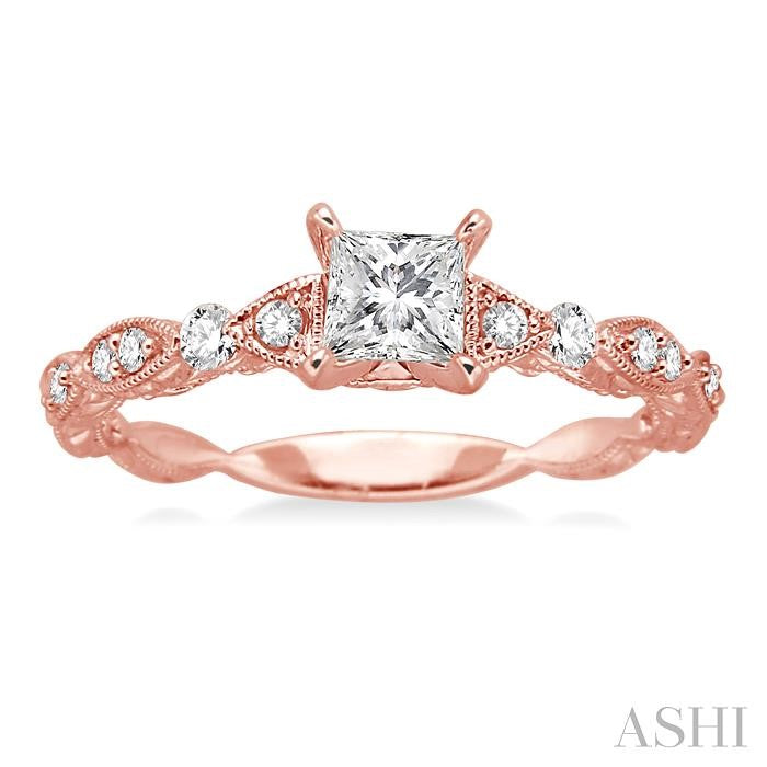 3/8 Ctw Diamond Engagement Ring with 1/4 Ct Princess Cut Center Stone in 14K Rose Gold