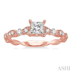 3/8 Ctw Diamond Engagement Ring with 1/4 Ct Princess Cut Center Stone in 14K Rose Gold