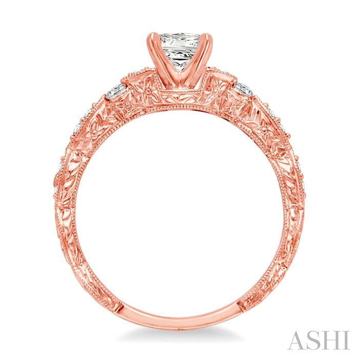 3/8 Ctw Diamond Engagement Ring with 1/4 Ct Princess Cut Center Stone in 14K Rose Gold