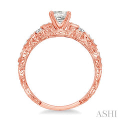 3/8 Ctw Diamond Engagement Ring with 1/4 Ct Princess Cut Center Stone in 14K Rose Gold
