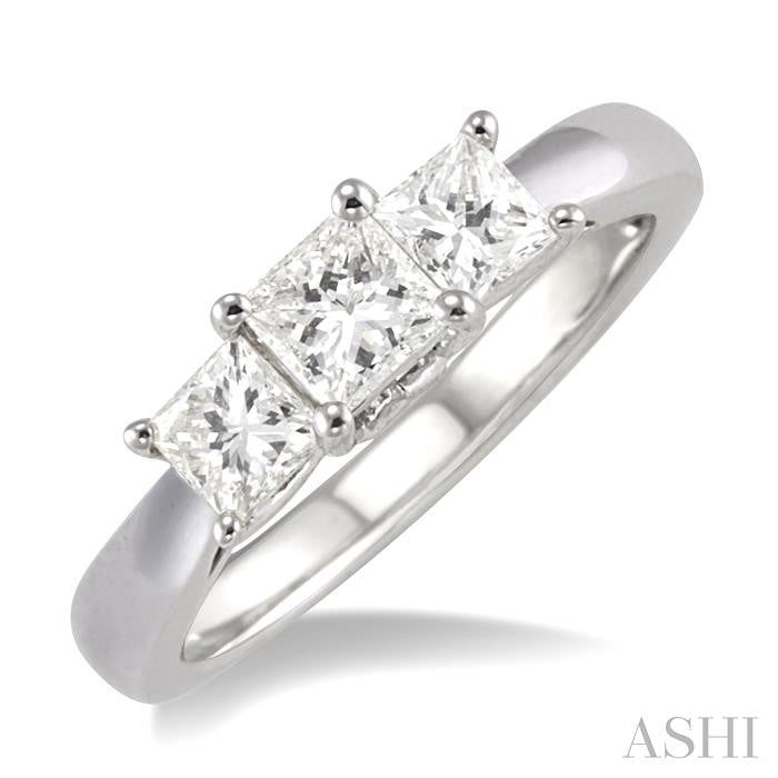 1 ctw Diamond Engagement Ring with 3/8 ct Princess Cut Center Stone in 14K White Gold