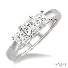 1 ctw Diamond Engagement Ring with 3/8 ct Princess Cut Center Stone in 14K White Gold
