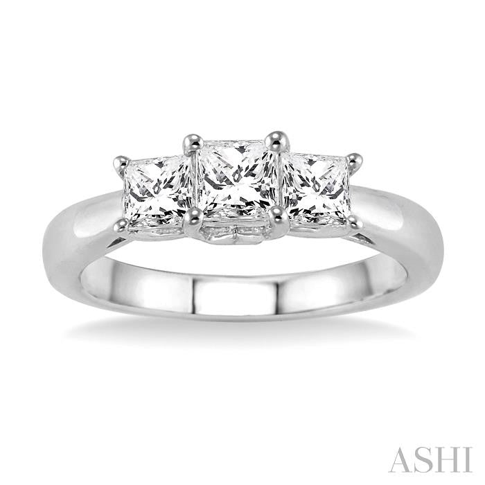 1 ctw Diamond Engagement Ring with 3/8 ct Princess Cut Center Stone in 14K White Gold