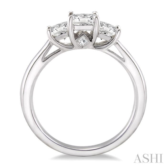1 Ctw Diamond Engagement Ring with 3/8 Ct Princess Cut Center Stone in 14K White Gold