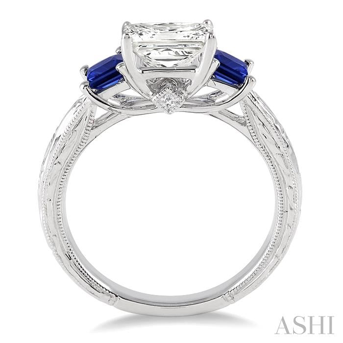 3.3 MM Princess Cut Sapphire and 1/50 ctw Diamond Semi-Mount Engagement Ring in 14K White Gold