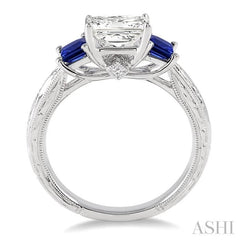 3.3 MM Princess Cut Sapphire and 1/50 ctw Diamond Semi-Mount Engagement Ring in 14K White Gold