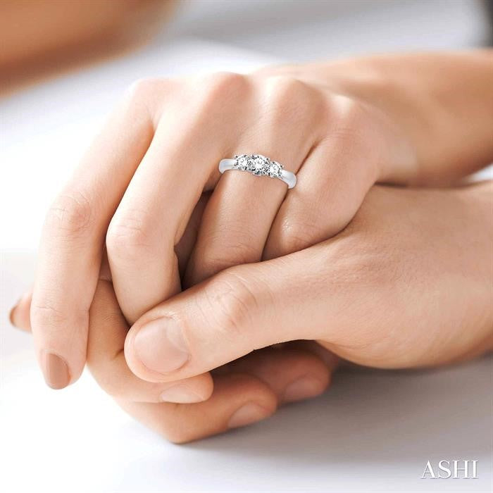 1 ctw Diamond Engagement Ring with 3/8 ct Round Cut Center Stone in 14K White Gold